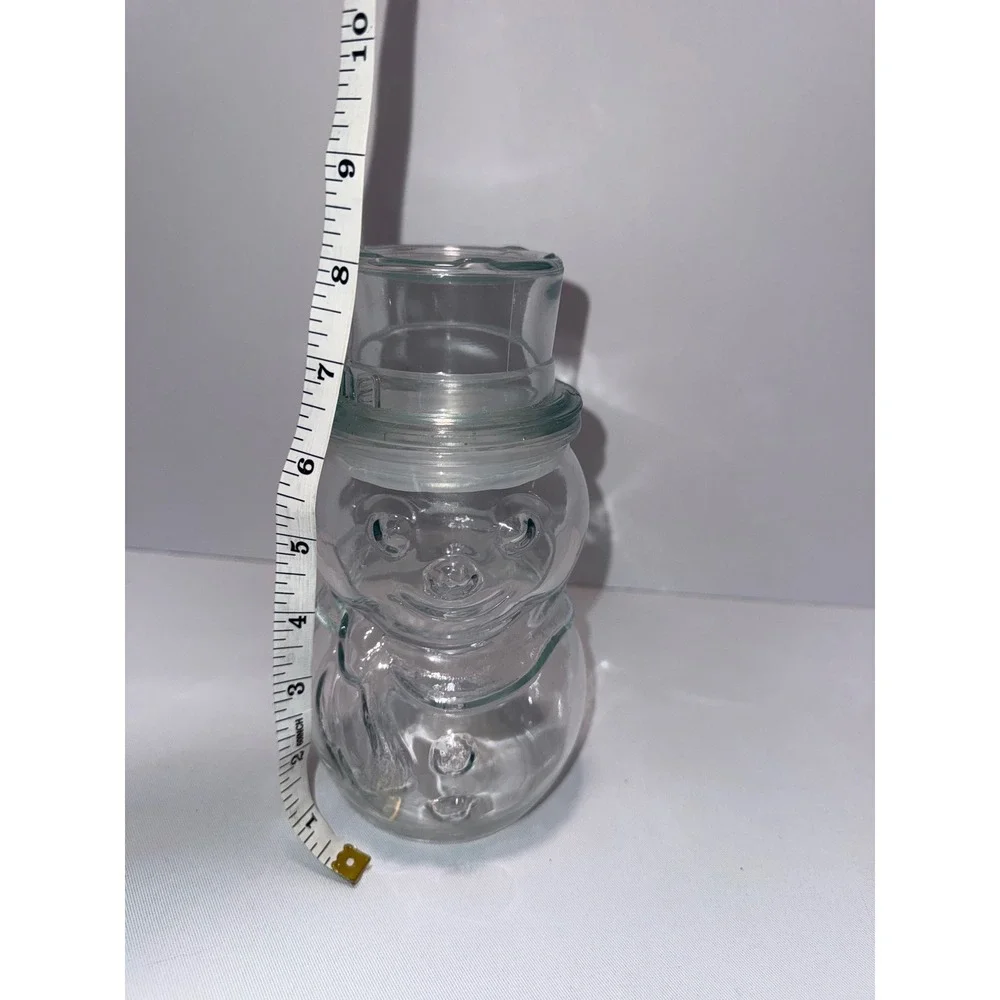 Vintage Clear Glass Snowman‎ Canister Jar with Top Hat Lid Holiday Decor Mexico